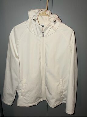 32 Heat Women’s White Hooded Rain Jacket - Lightweight Zip Front Large